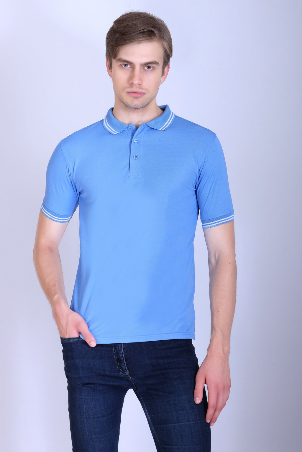 Sports Republic Acti Hy:Dry Dryfit Polo T-Shirt in Sky Blue With White Tipping