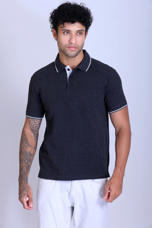 PIKMEE Highline Polo T-Shirt in Charcoal Grey with White - image 1