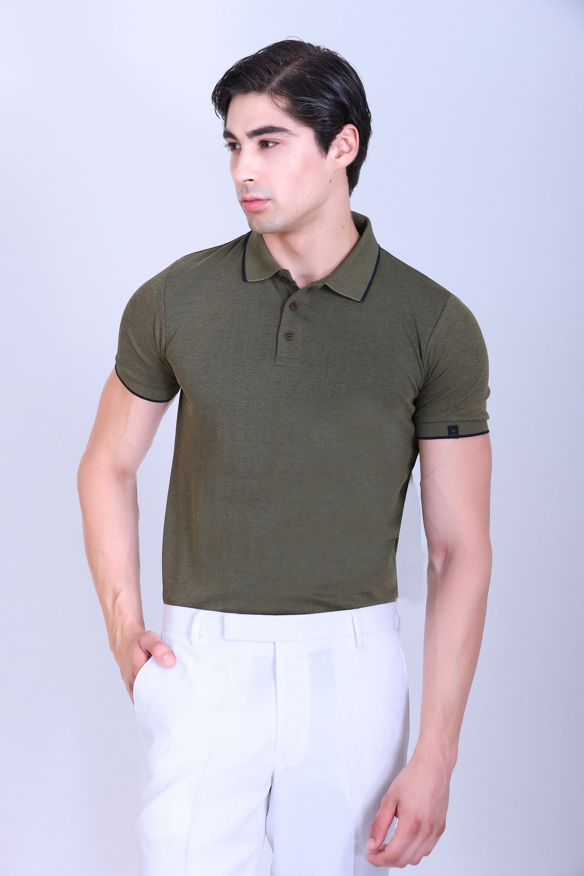 WINBARG Bird Eye Polo T-Shirt in Olive Melange - image 1