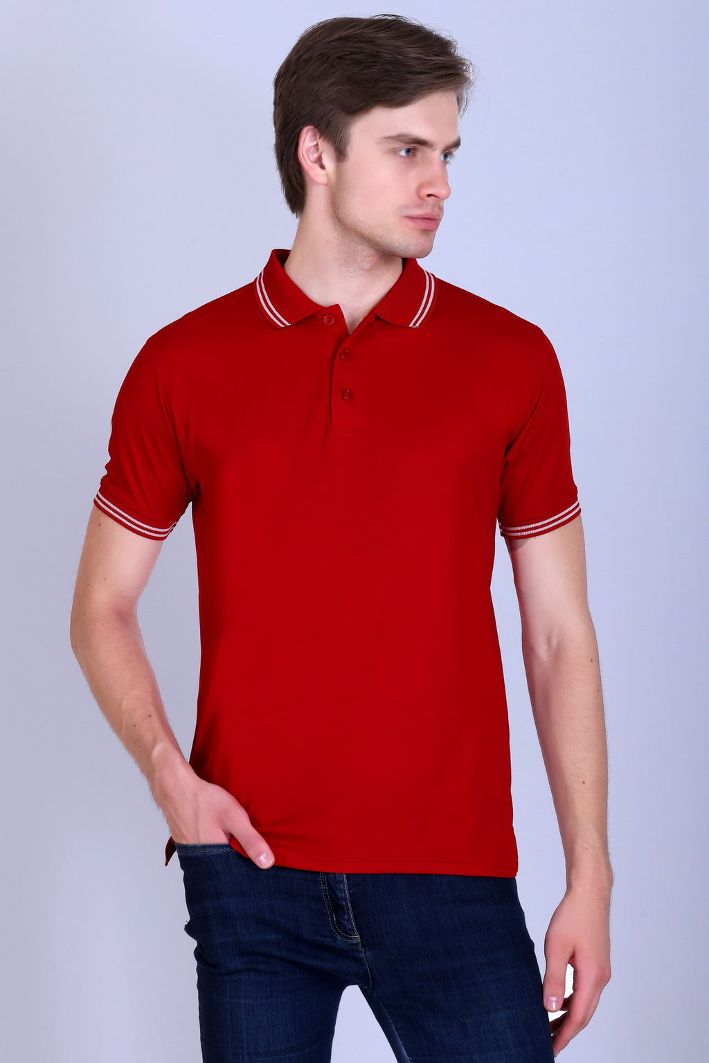 Sports Republic Acti Hy:Dry Dryfit Polo T-Shirt in Red With White Tipping