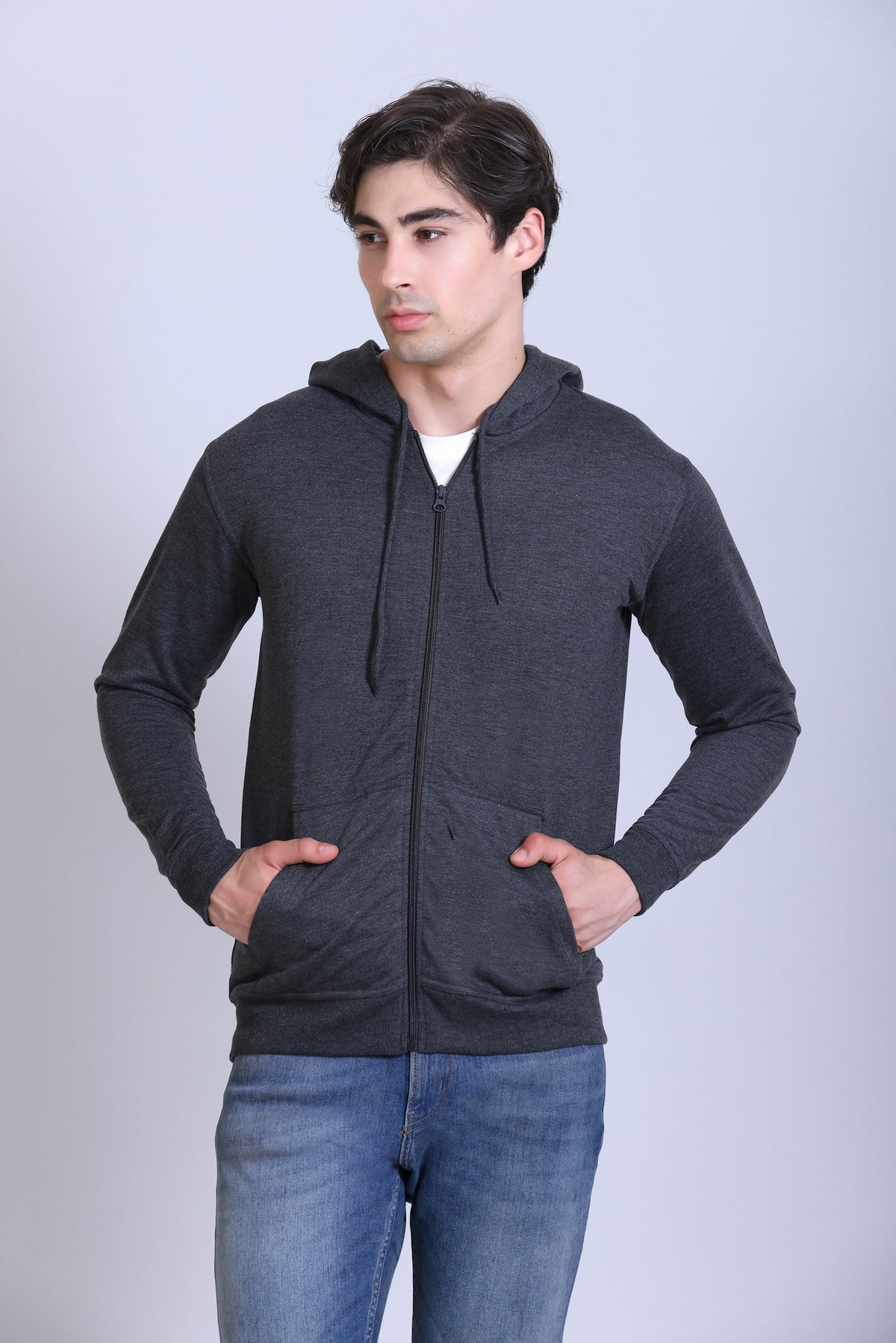 Pikmee Polaris Men's Zipper Hoodie Sweatshirt - Charcoal Grey