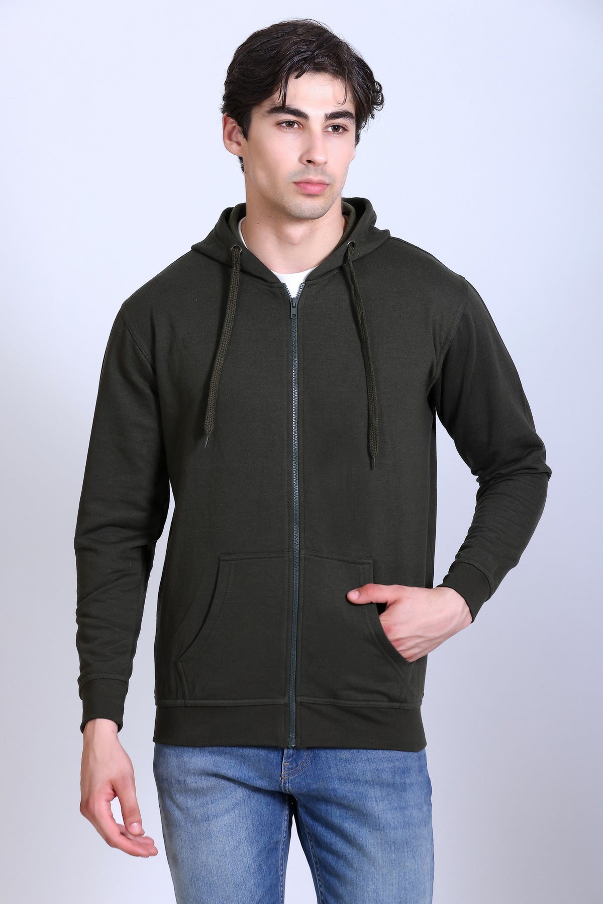 Pikmee Zero Degree Men's Zippered Hooded Sweatshirt - Olive