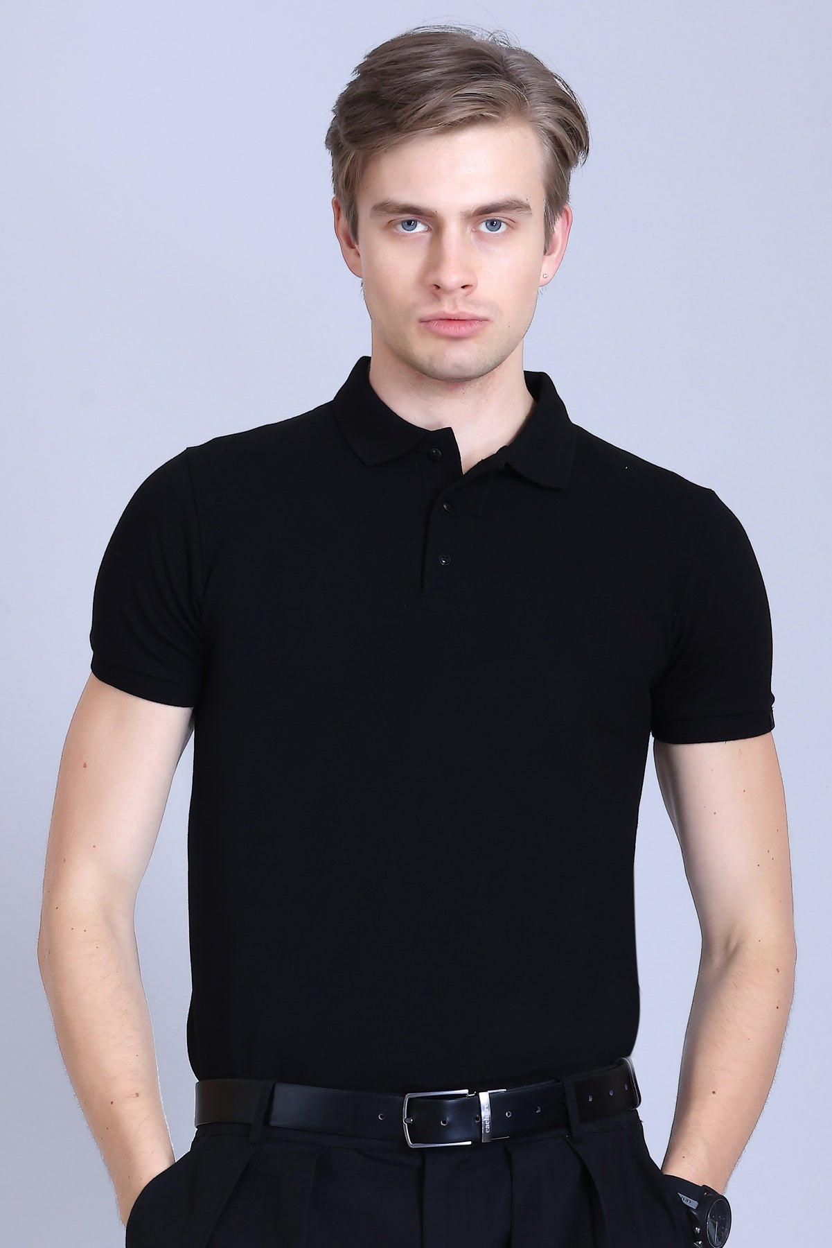 WINBARG Solid Stretch Polo T-Shirt in Black - image 1