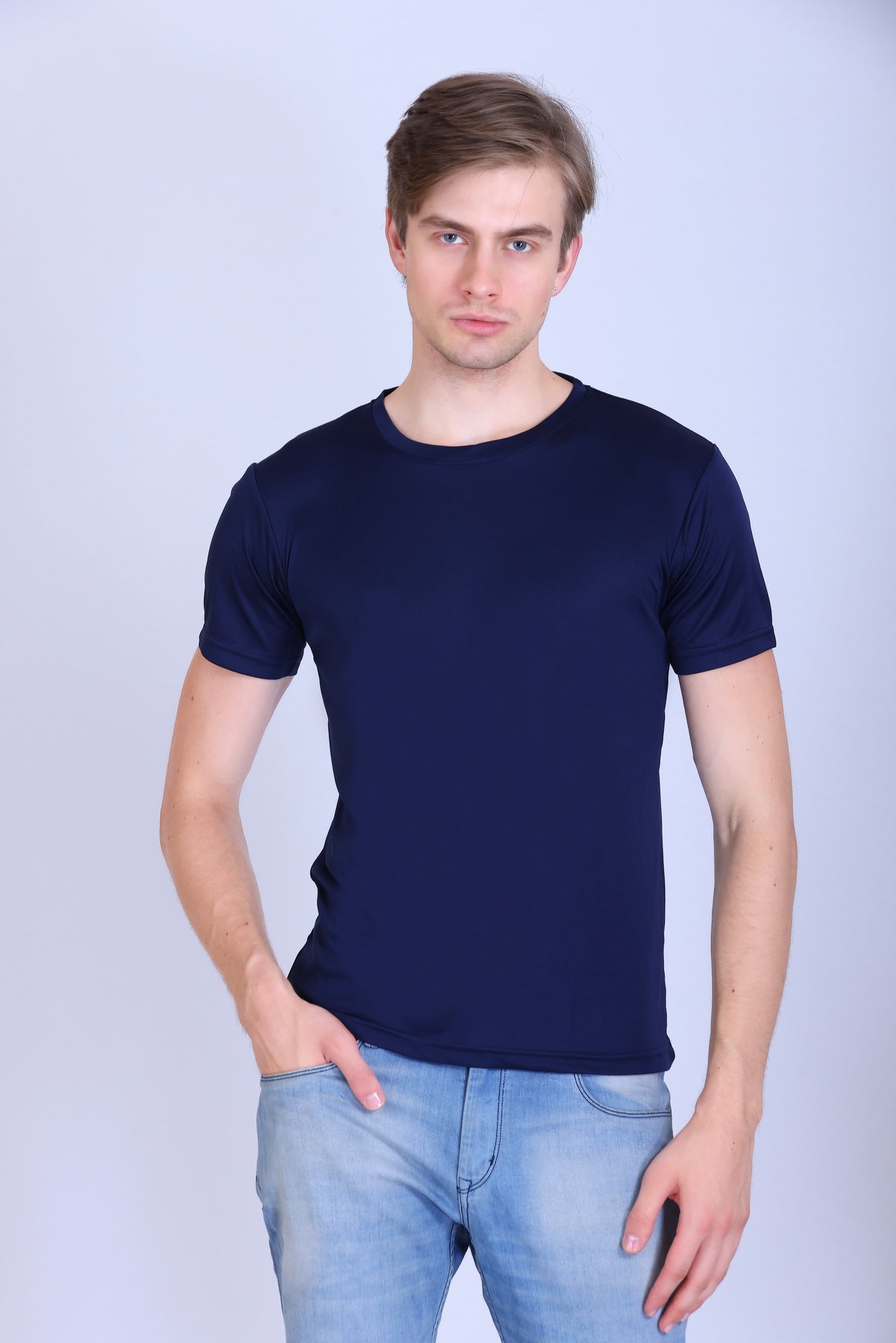 Sports Republic Acti-Go Dryfit Crew Neck T-Shirt in Navy Blue