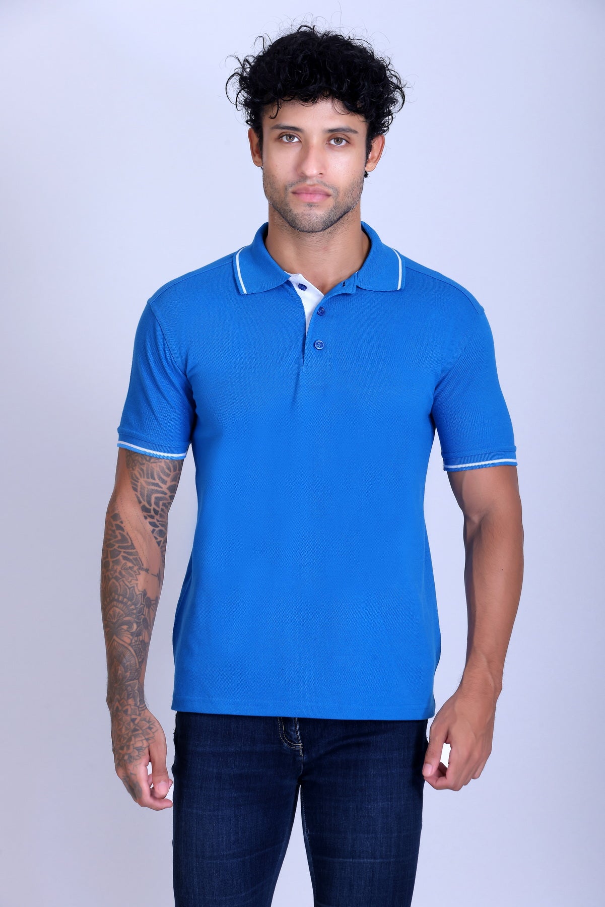 PIKMEE Highline Polo T-Shirt in Turquoise Blue with White - image 1