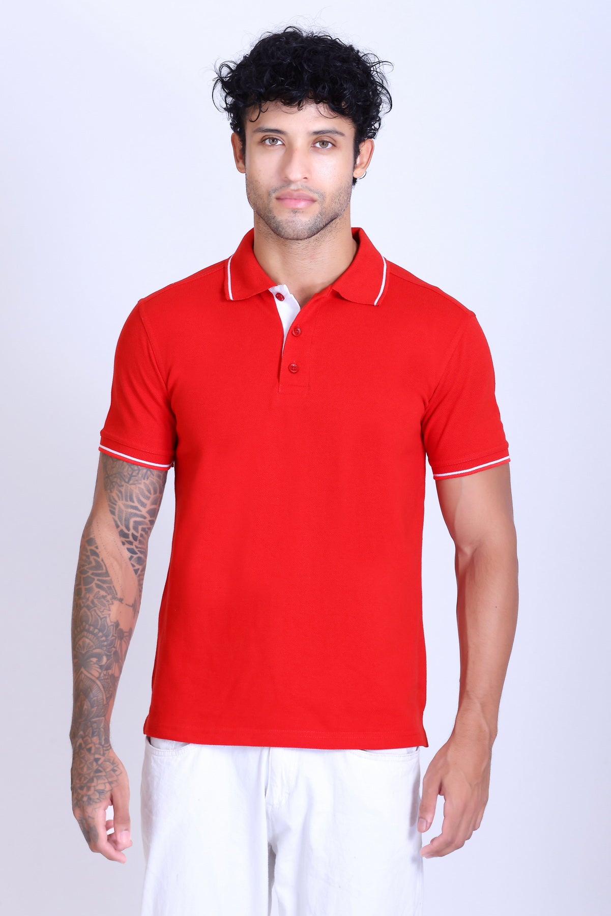 PIKMEE Highline Polo T-Shirt in Red with White - image 1