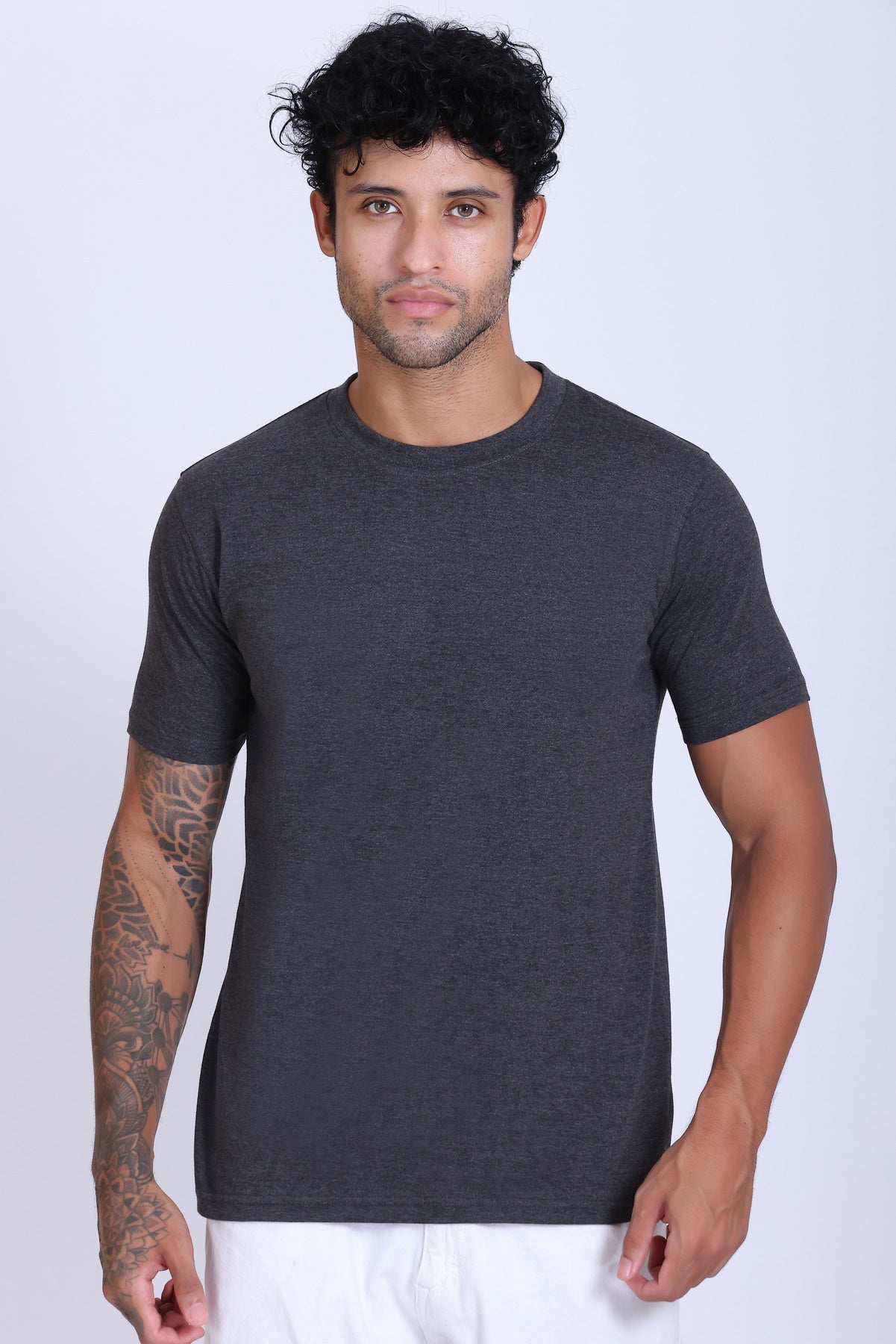 PIKMEE Skinta Bio Wash Crew Neck T-Shirt in Anthra Melange - image 1