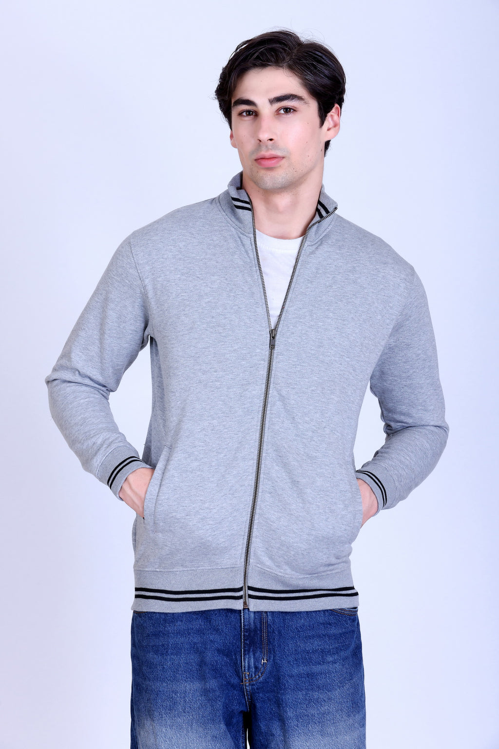 Pikmee Zero Degree Men's Turtle Neck Sweatshirt - Grey Melange With Black