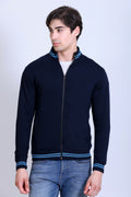 Pikmee Zero Degree Men's Turtle Neck Sweatshirt - Navy Blue With Electric Blue