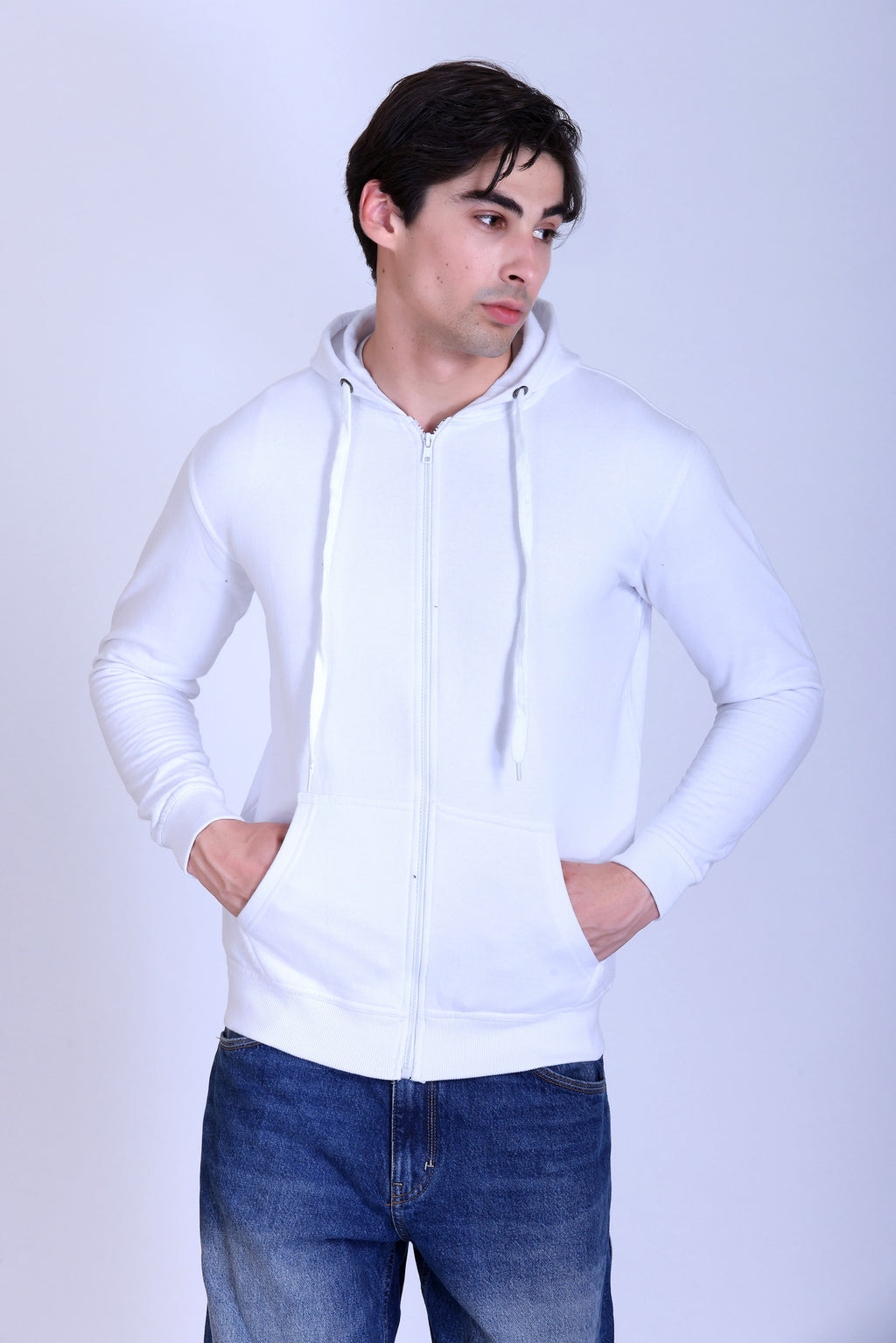 Pikmee Zero Degree Men's Zippered Hooded Sweatshirt - White