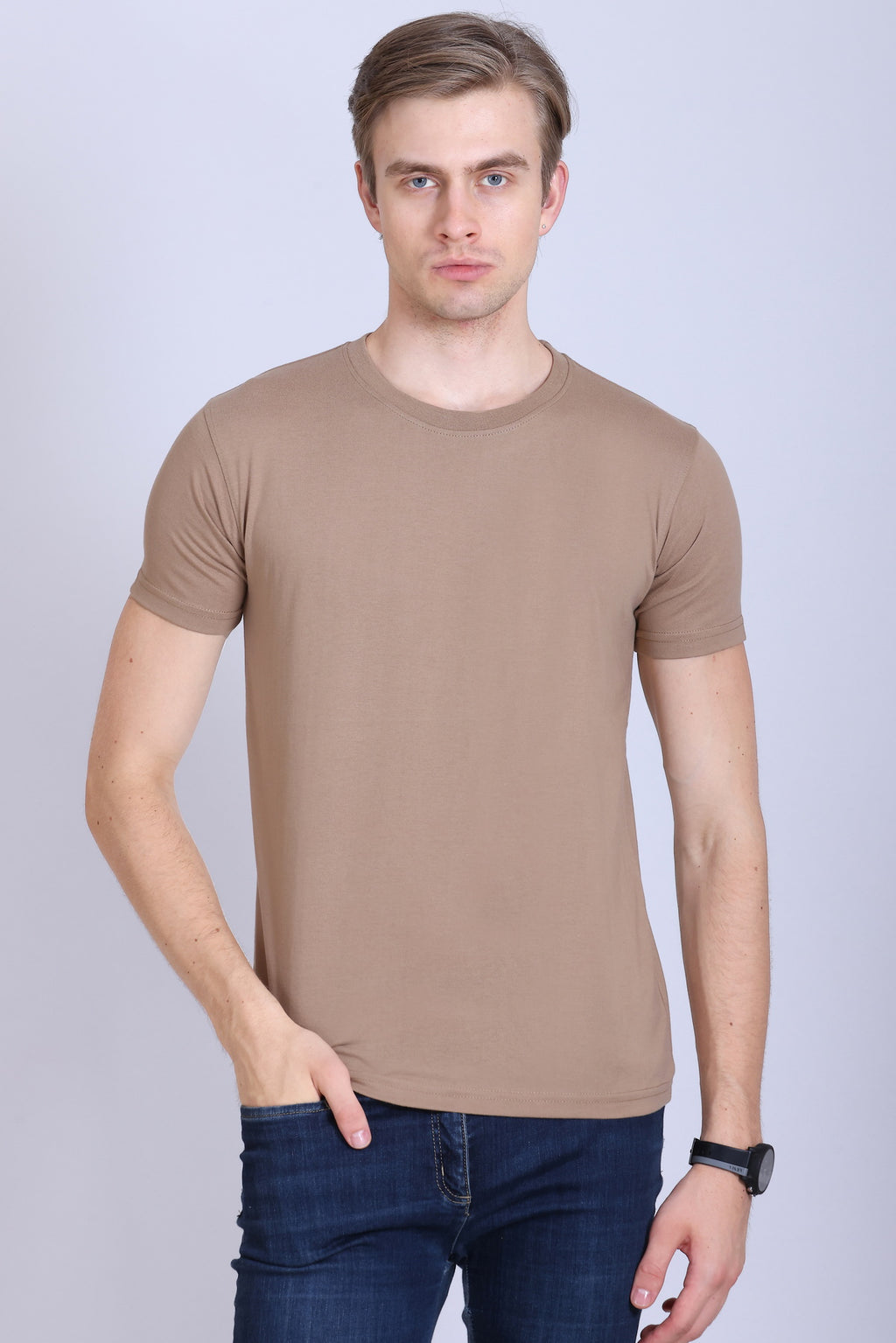 PIKMEE Skinta Bio Wash Crew Neck T-Shirt in Beige - image 1