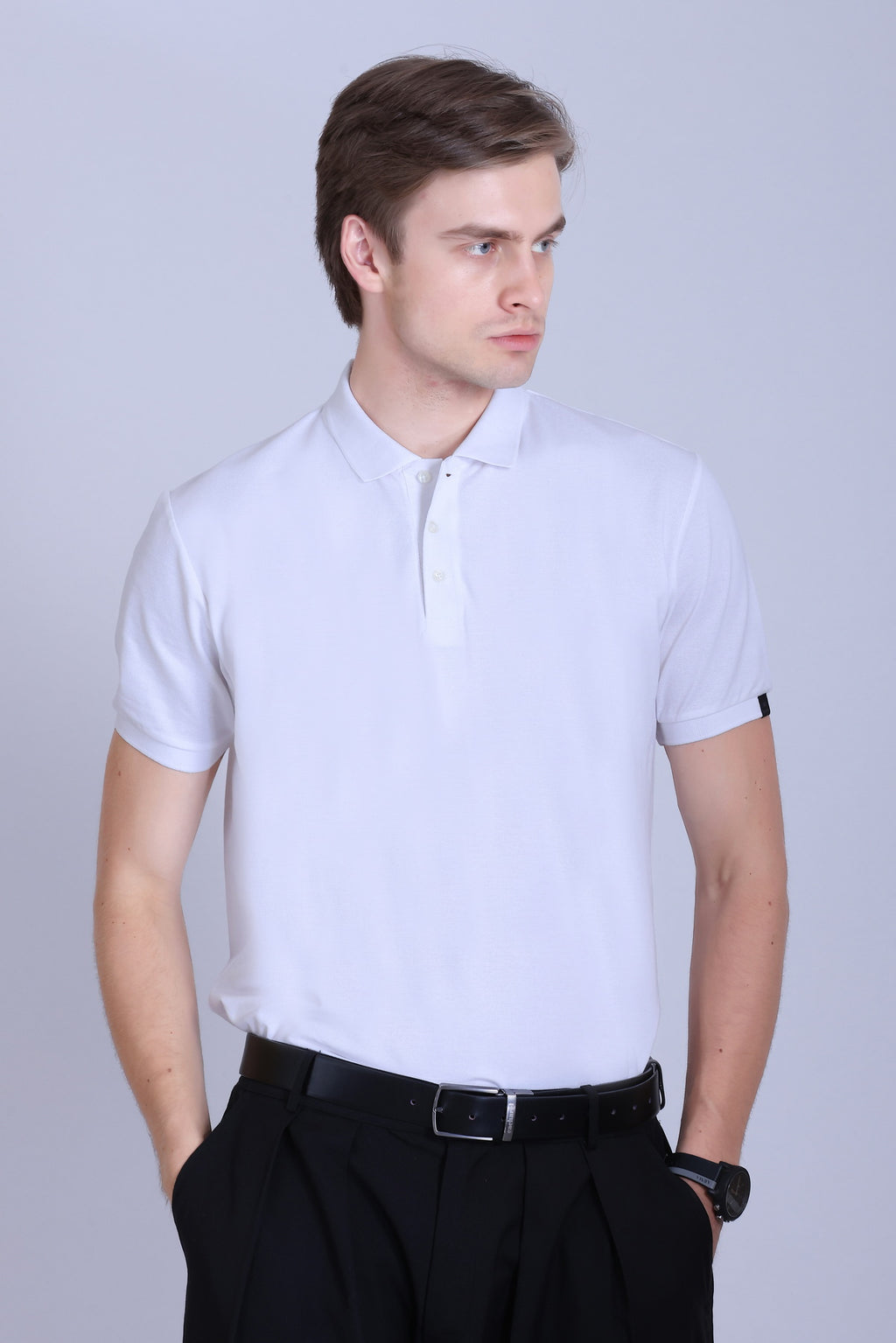 WINBARG Solid Stretch Polo T-Shirt in White - image 1