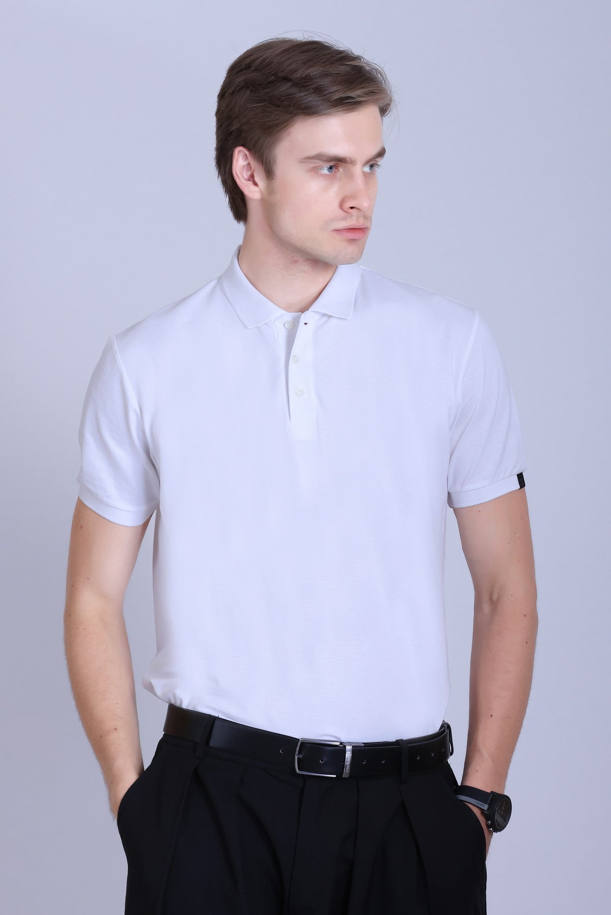 WINBARG Solid Stretch Polo T-Shirt in White - image 1