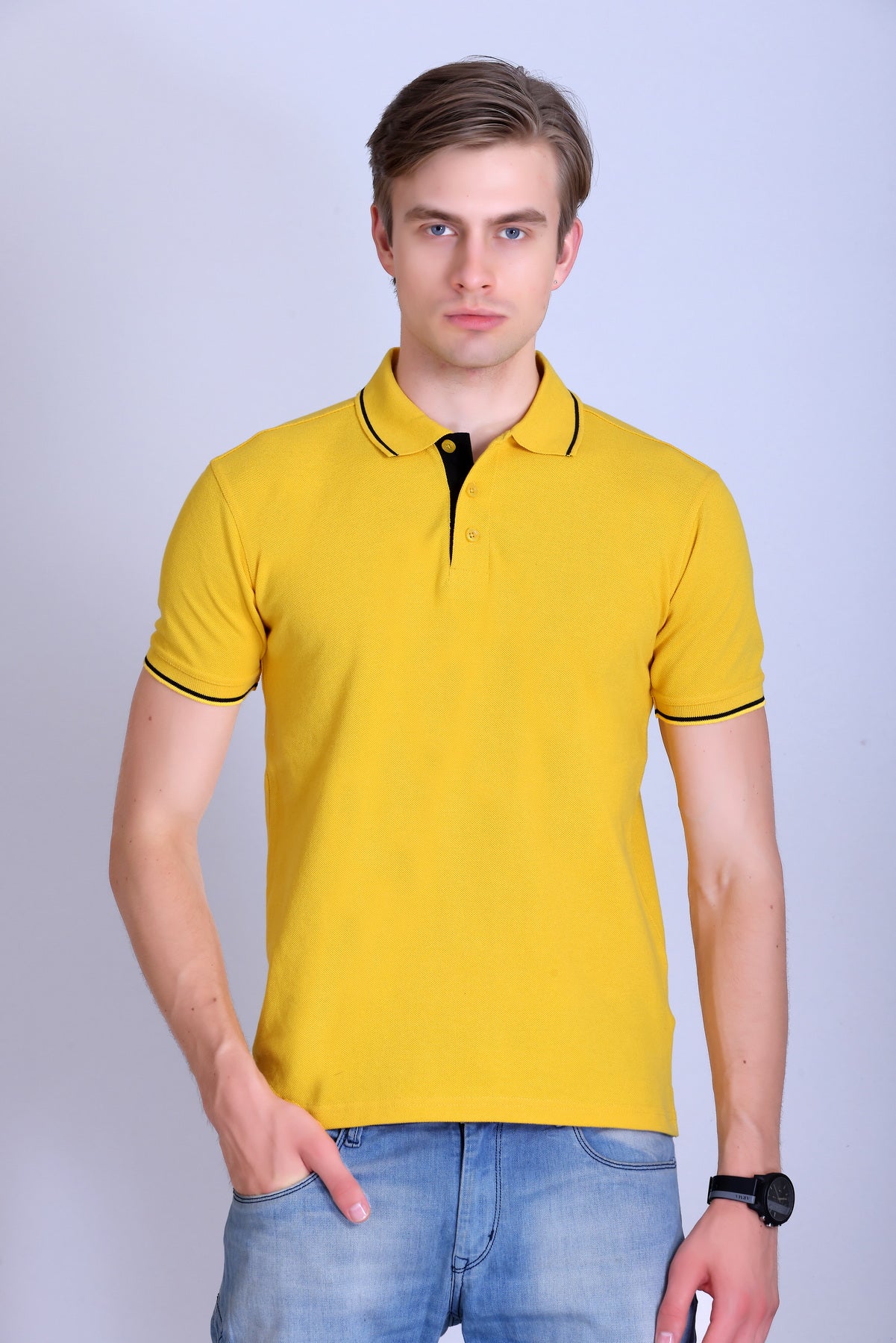 PIKMEE Highline Polo T-Shirt in Yellow with Black - image 1