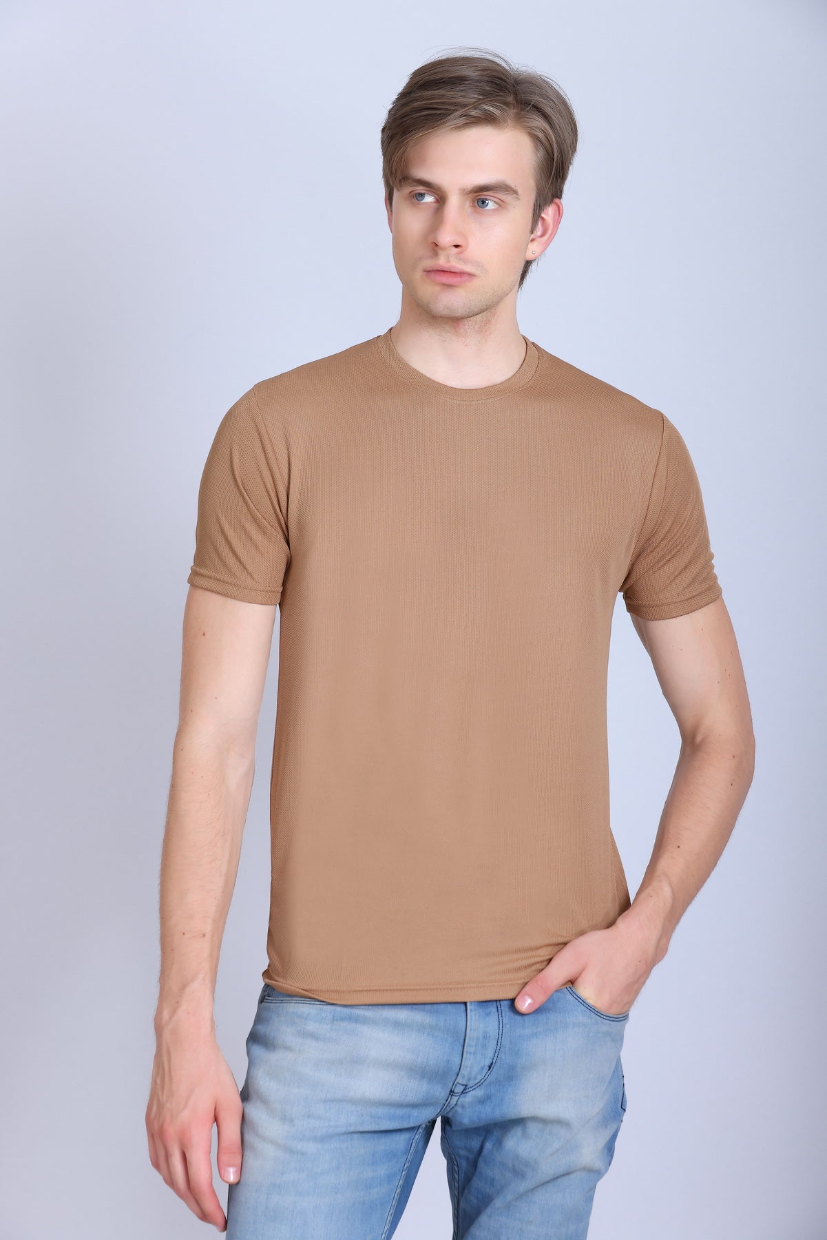 Sports Republic Acti-Runn Dryfit Crew Neck T-Shirt in Beige