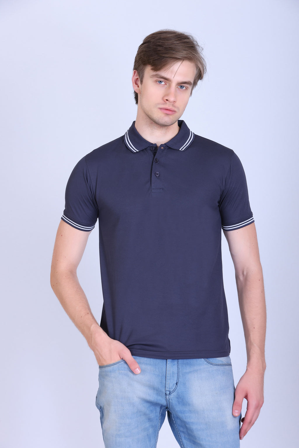 Sports Republic Acti Hy:Dry Dryfit Polo T-Shirt in Grey With White Tipping
