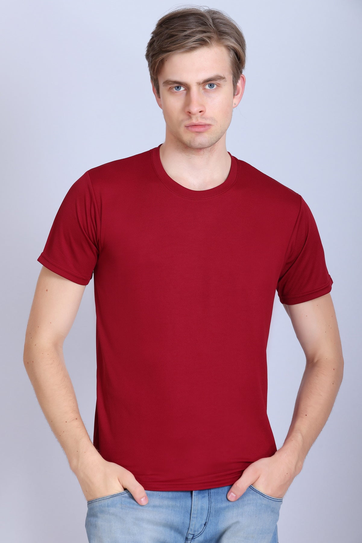 Sports Republic Acti-Runn Dryfit Crew Neck T-Shirt in Maroon