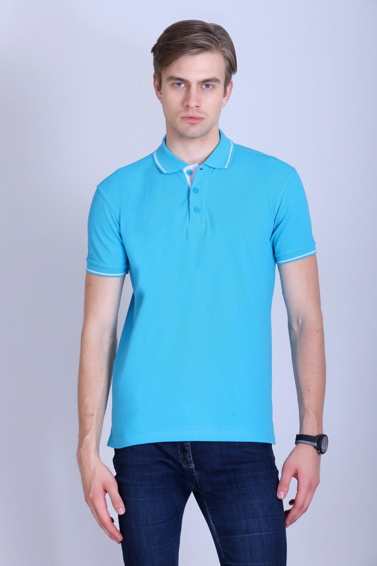 PIKMEE Highline Polo T-Shirt in Electric Blue with White - image 1