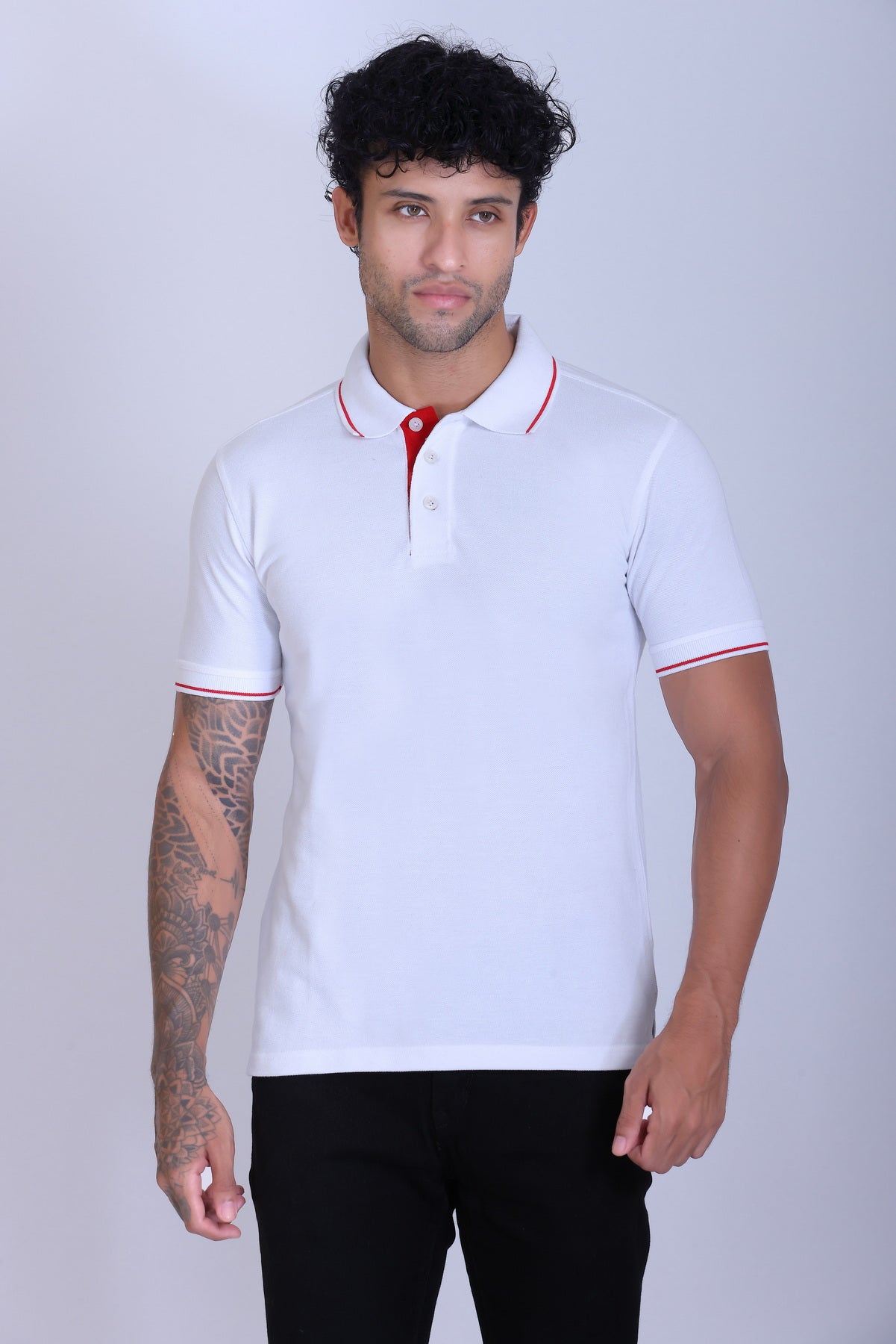 PIKMEE Highline Polo T-Shirt in White with Red - image 1