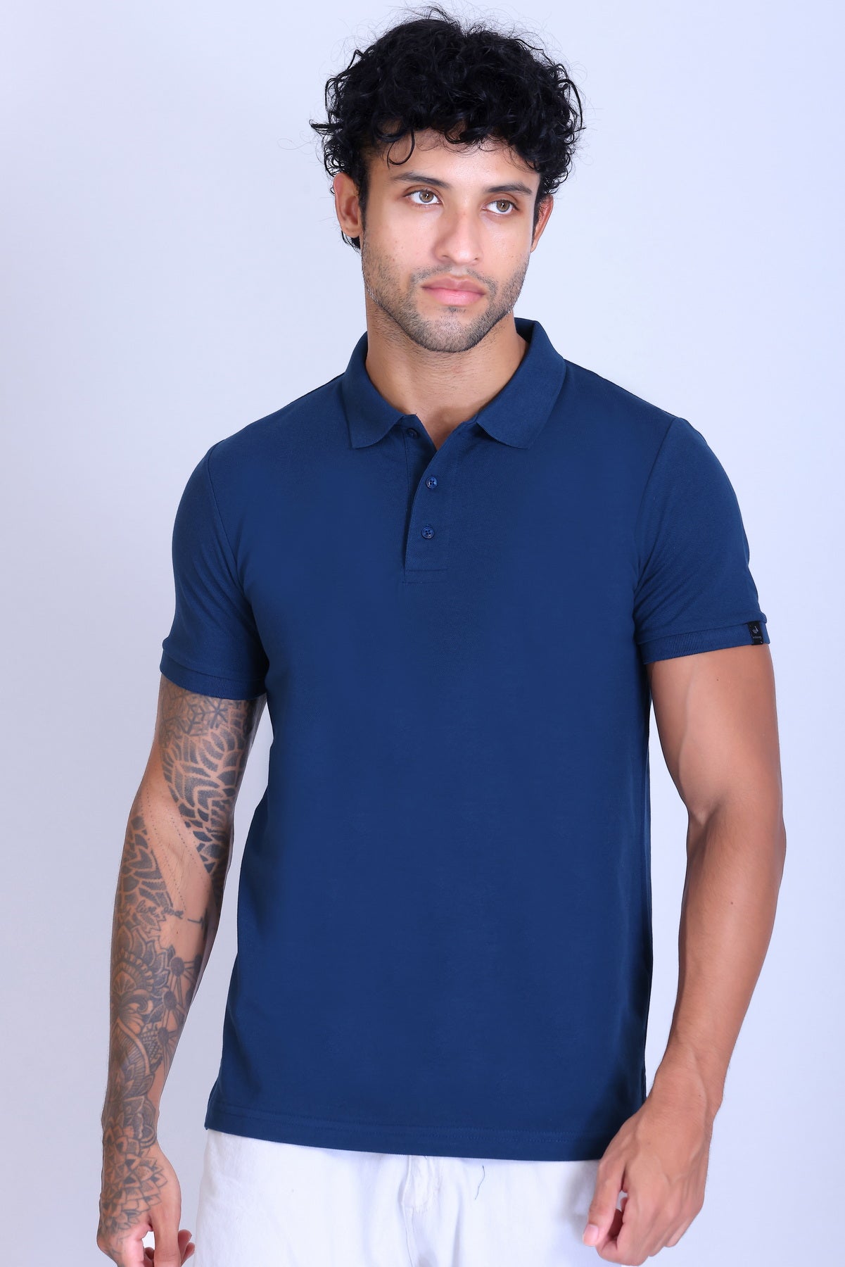 WINBARG Solid Stretch Polo T-Shirt in Teal Blue - image 1