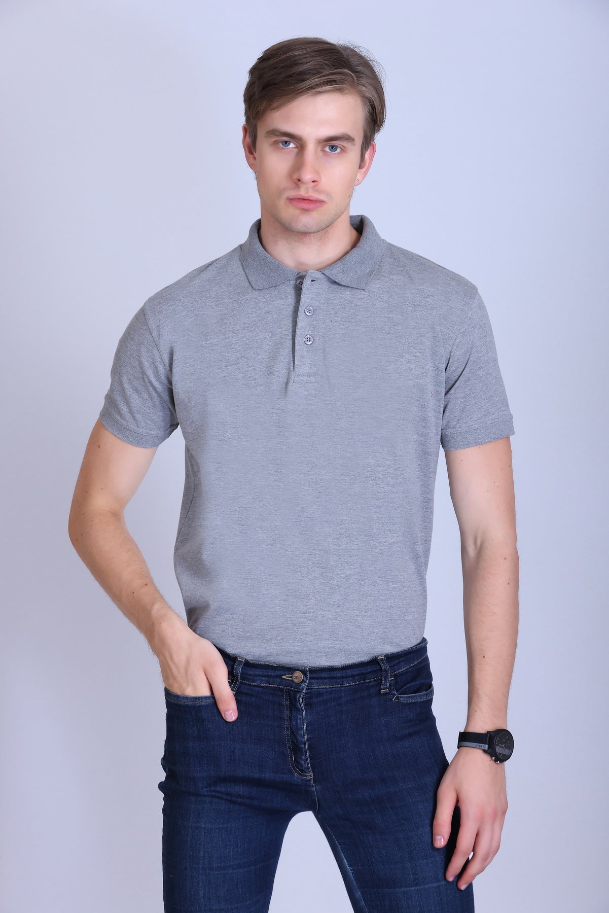 PIKMEE Titlis Polo T-Shirt in Grey Melange - image 1