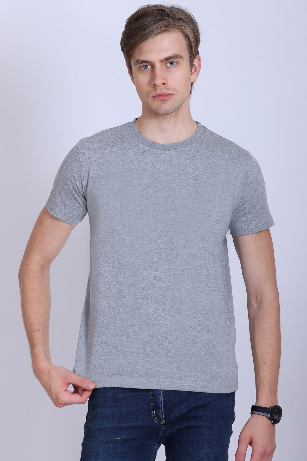 PIKMEE Skinta Bio Wash Crew Neck T-Shirt in Grey Melange - image 1