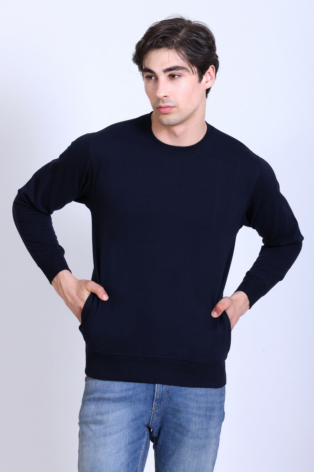 Pikmee Zero Degree Men's Crew Neck Cotton Fleece Sweatshirt - Navy