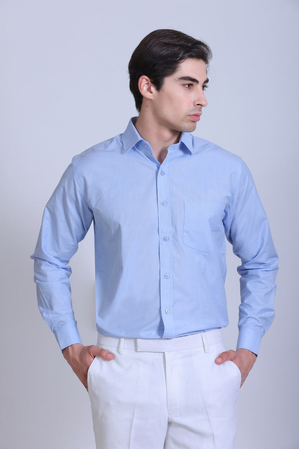 Pikmee Monte Franco Men's Regular Fit Formal Shirt - Light Blue