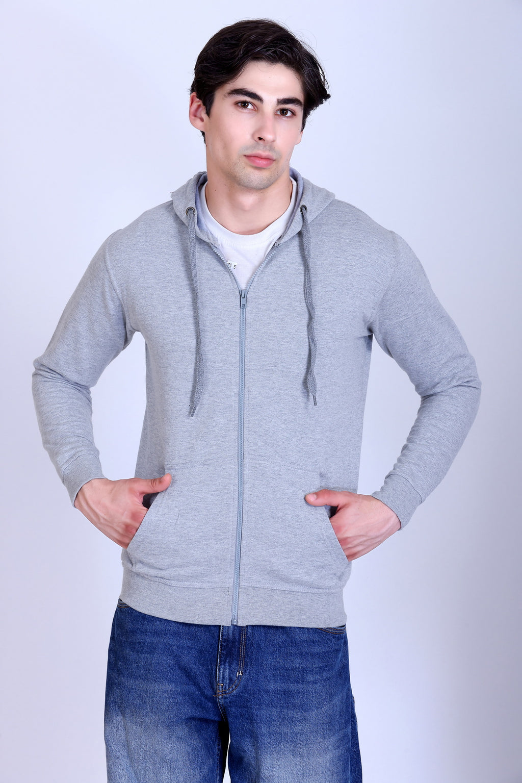 Pikmee Zero Degree Men's Zippered Hooded Sweatshirt - Grey Melange