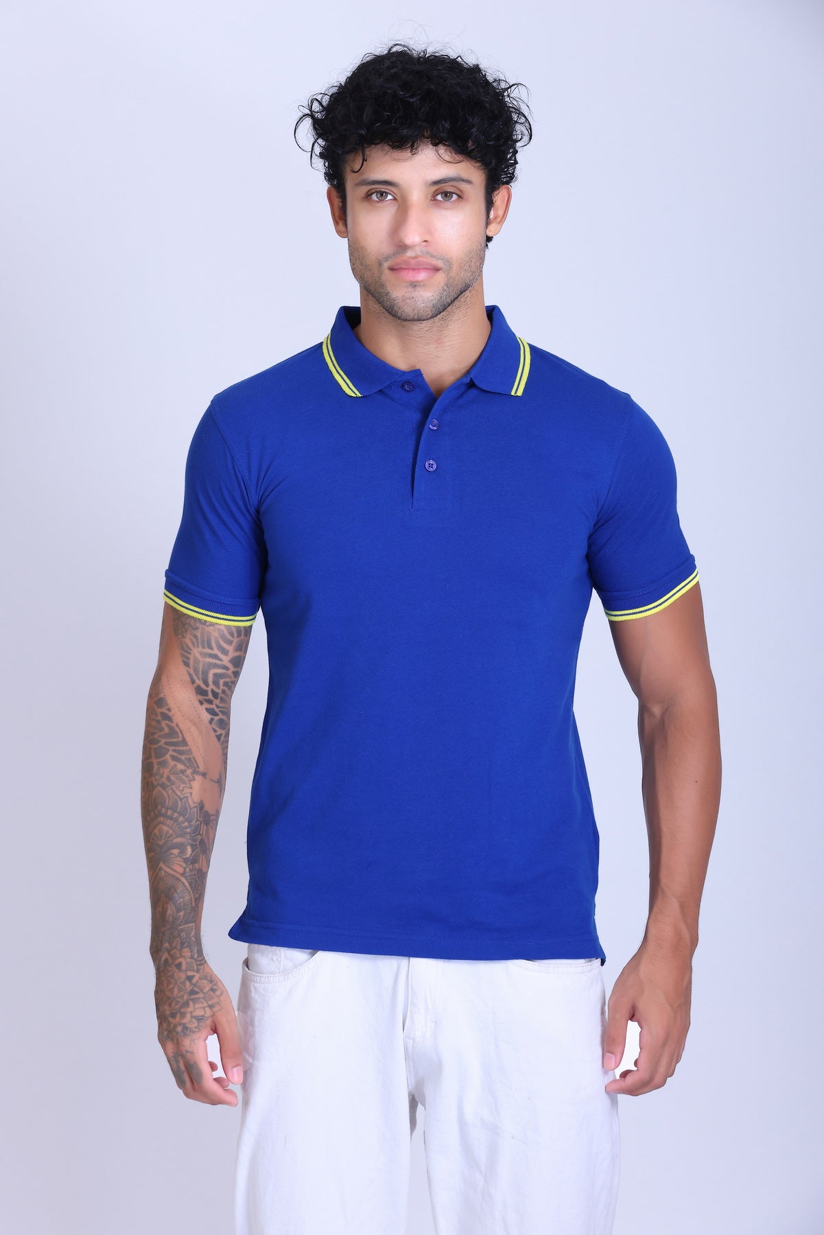 PIKMEE Tipline Polo T-Shirt in Royal Blue with Yellow Tipping - image 1