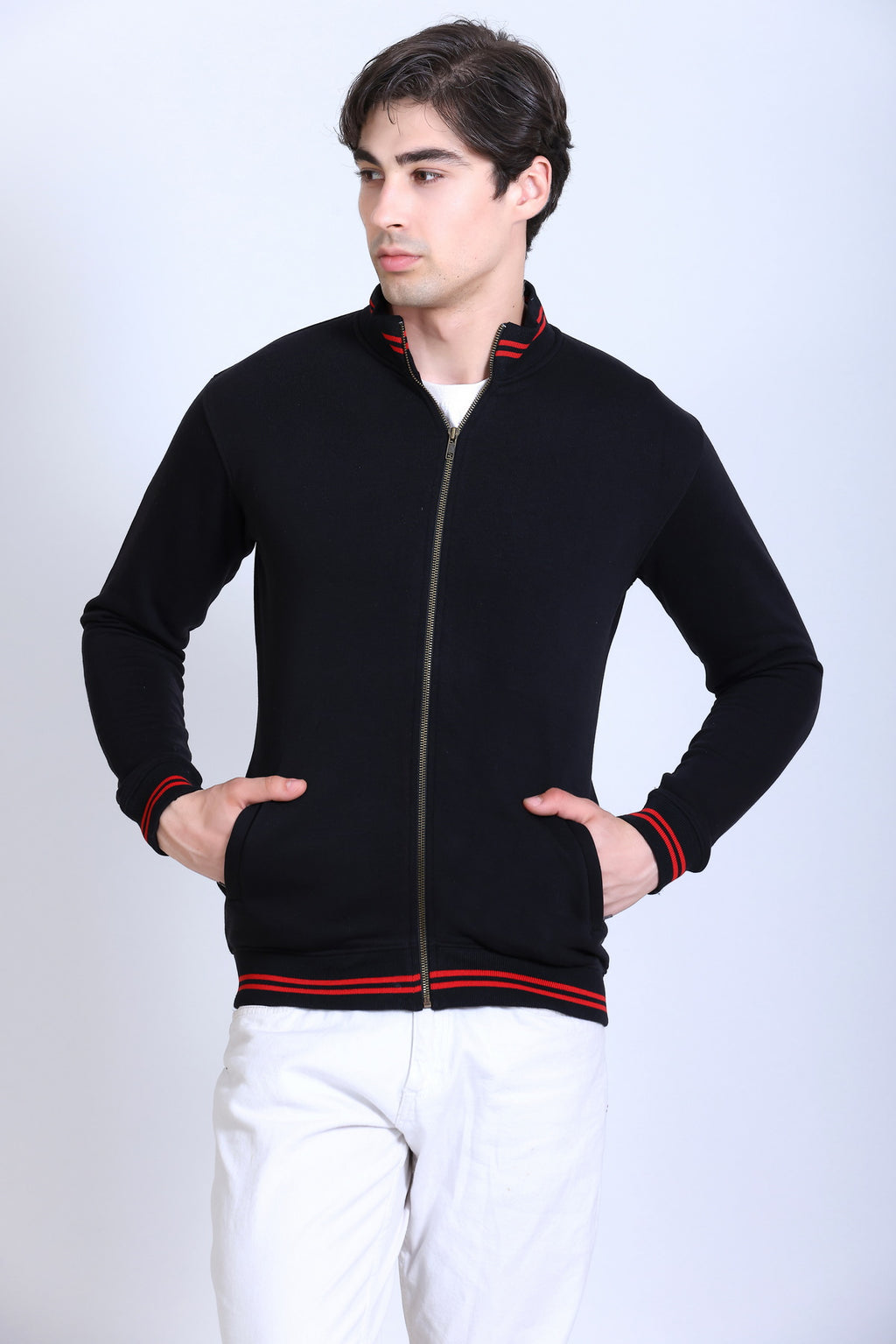 Pikmee Zero Degree Men's Turtle Neck Sweatshirt - Black With Red