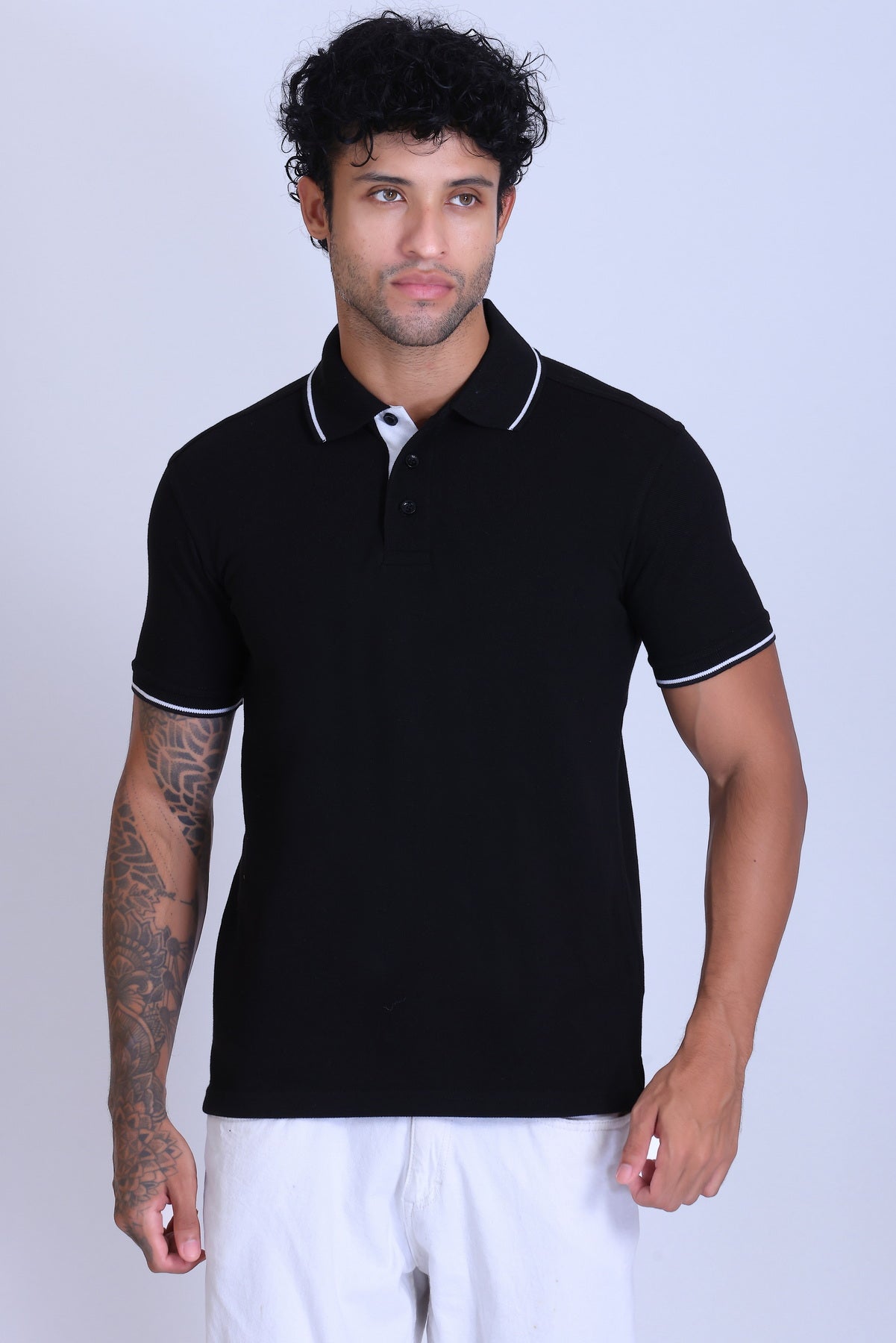 PIKMEE Highline Polo T-Shirt in Black with White - image 1