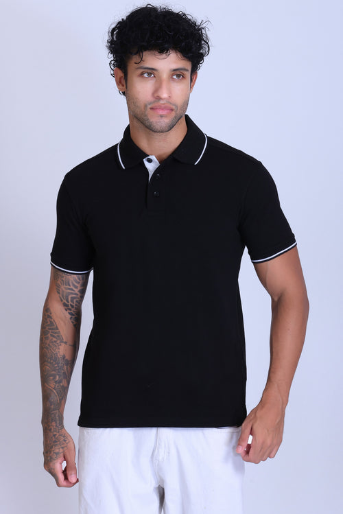 PIKMEE Highline Polo T-Shirt in Black with White - image 1
