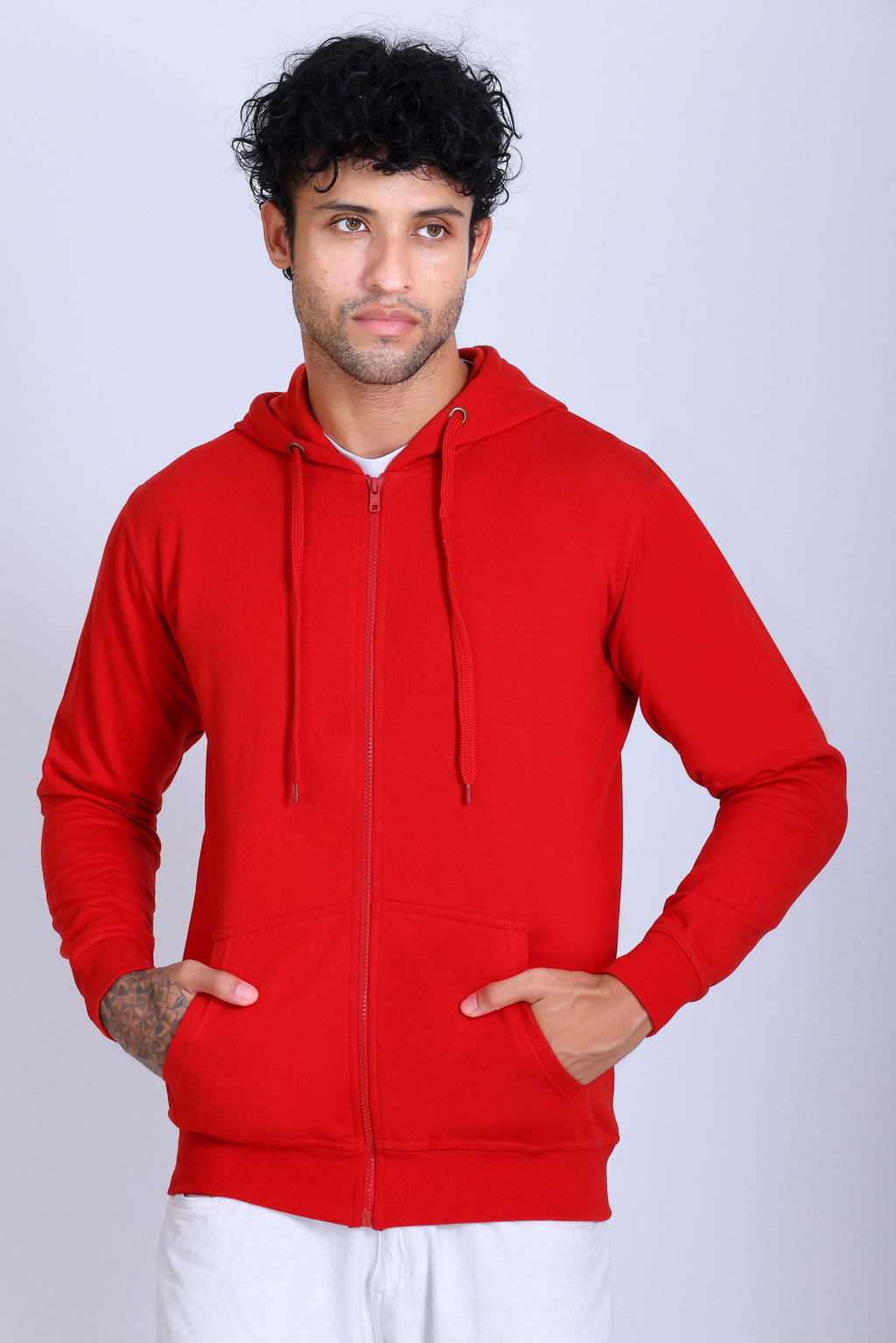 Pikmee Zero Degree Men's Zippered Hooded Sweatshirt - Red