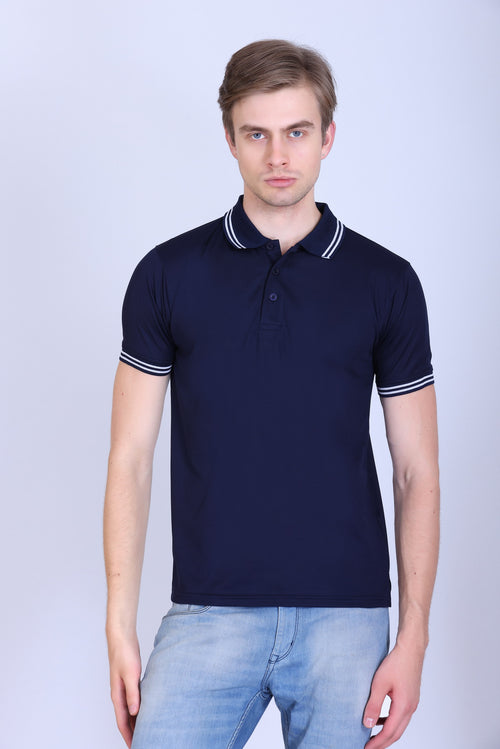 Sports Republic Acti Hy:Dry Dryfit Polo T-Shirt in Navy Blue With White Tipping