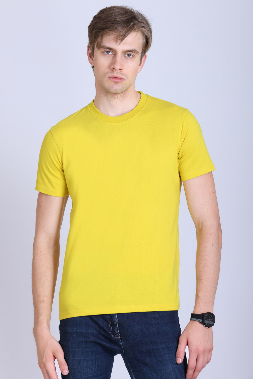 PIKMEE Skinta Bio Wash Crew Neck T-Shirt in Golden Yellow - image 1
