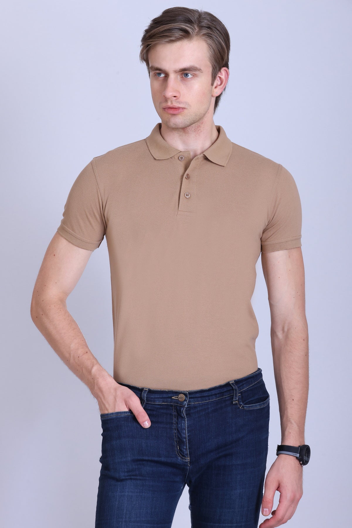 PIKMEE Fastees Polo T-Shirt in Light Beige - image 1