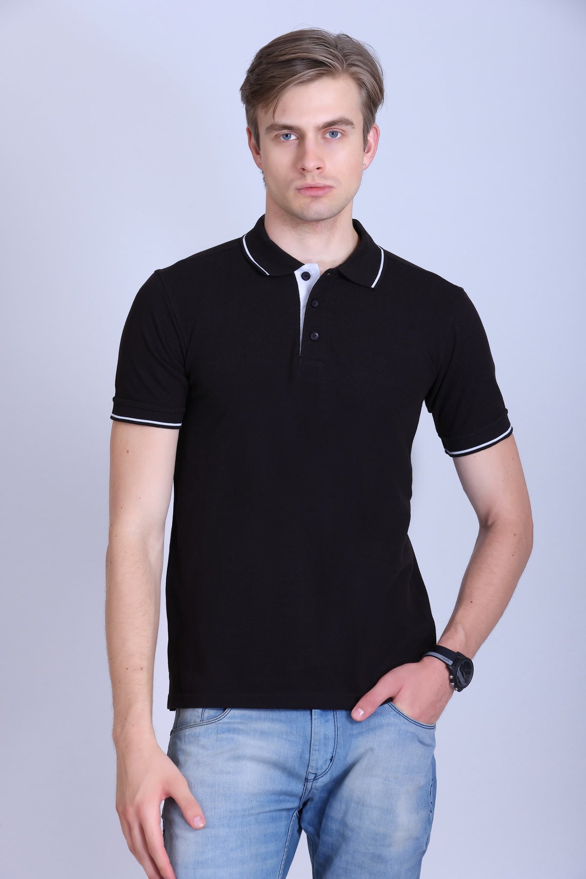 PIKMEE Highline Polo T-Shirt in Brown with White - image 1