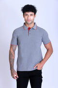 PIKMEE Highline Polo T-Shirt in Grey Melange with Red - image 1