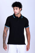 PIKMEE Tipline Polo T-Shirt in Black with Turquoise Blue Tipping - image 1