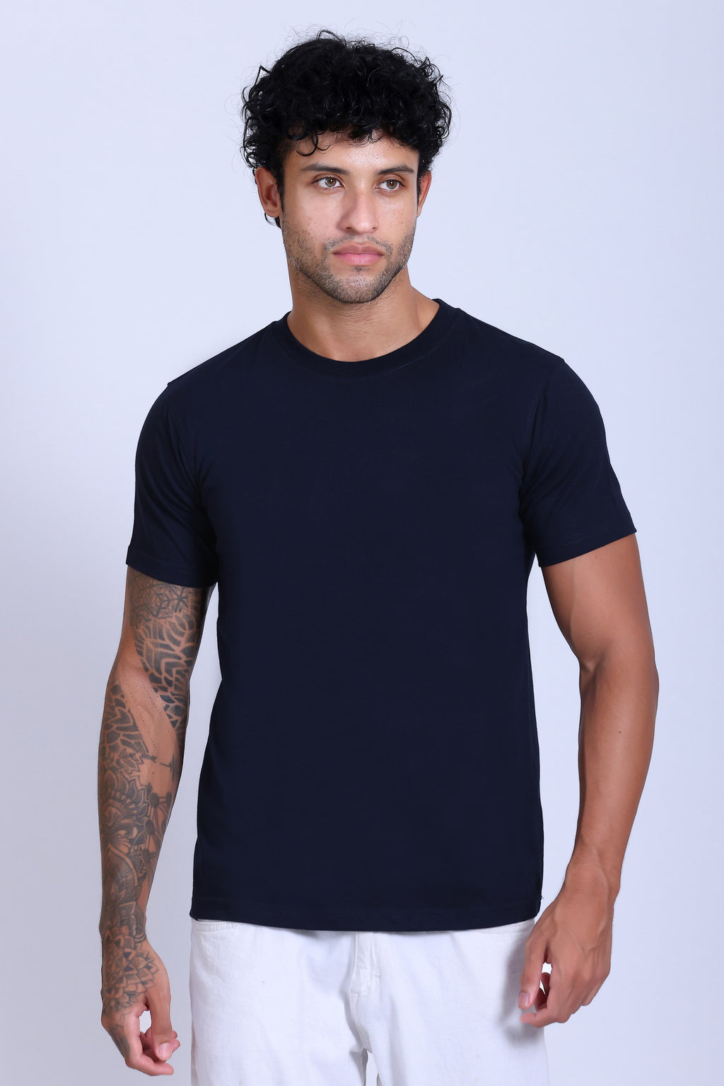 PIKMEE Skinta Bio Wash Crew Neck T-Shirt in Navy Blue - image 1