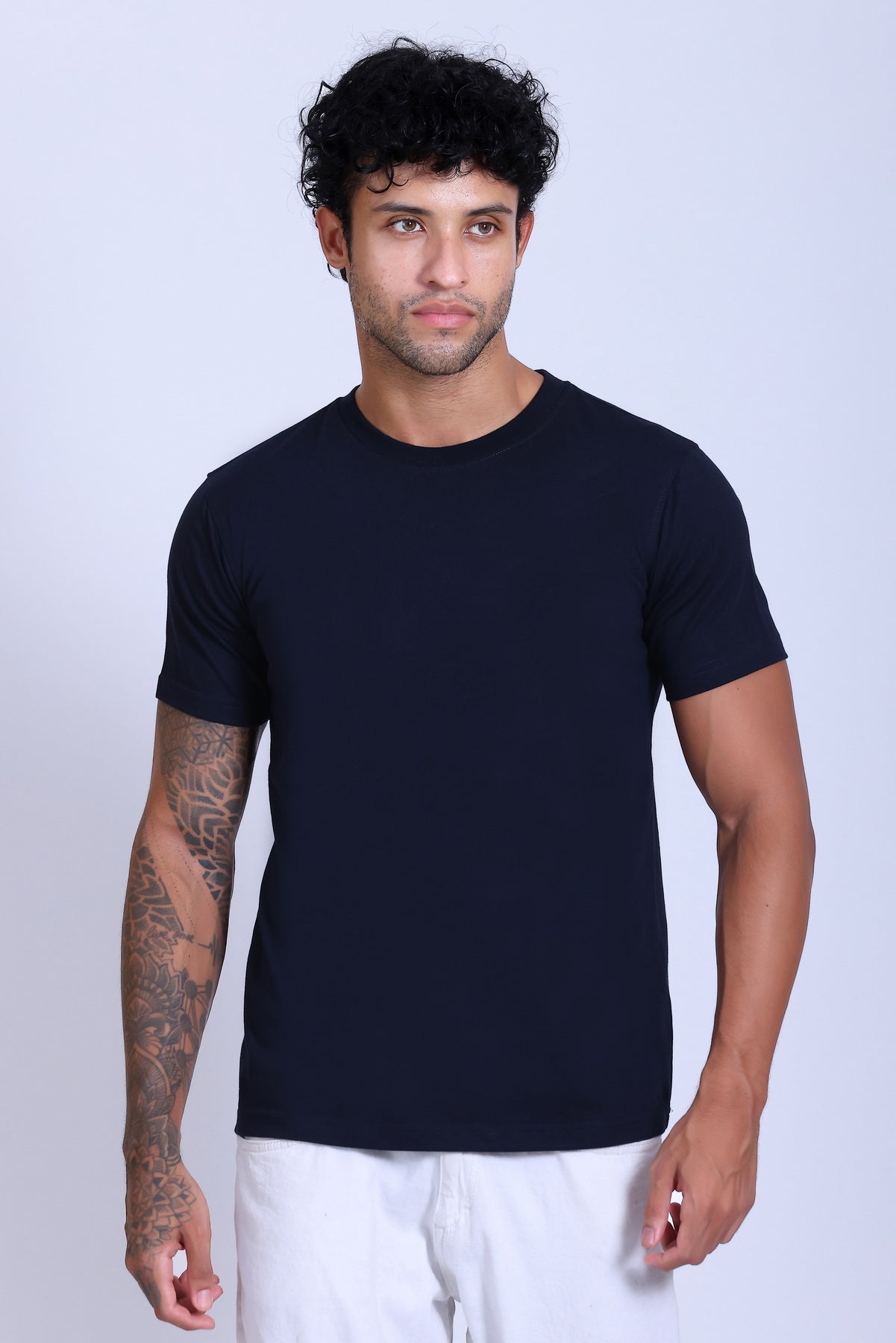 PIKMEE Skinta Bio Wash Crew Neck T-Shirt in Navy Blue - image 1