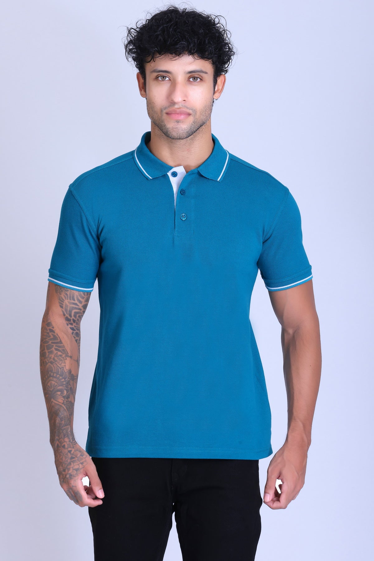 PIKMEE Highline Polo T-Shirt in Turquoise Green with White - image 1