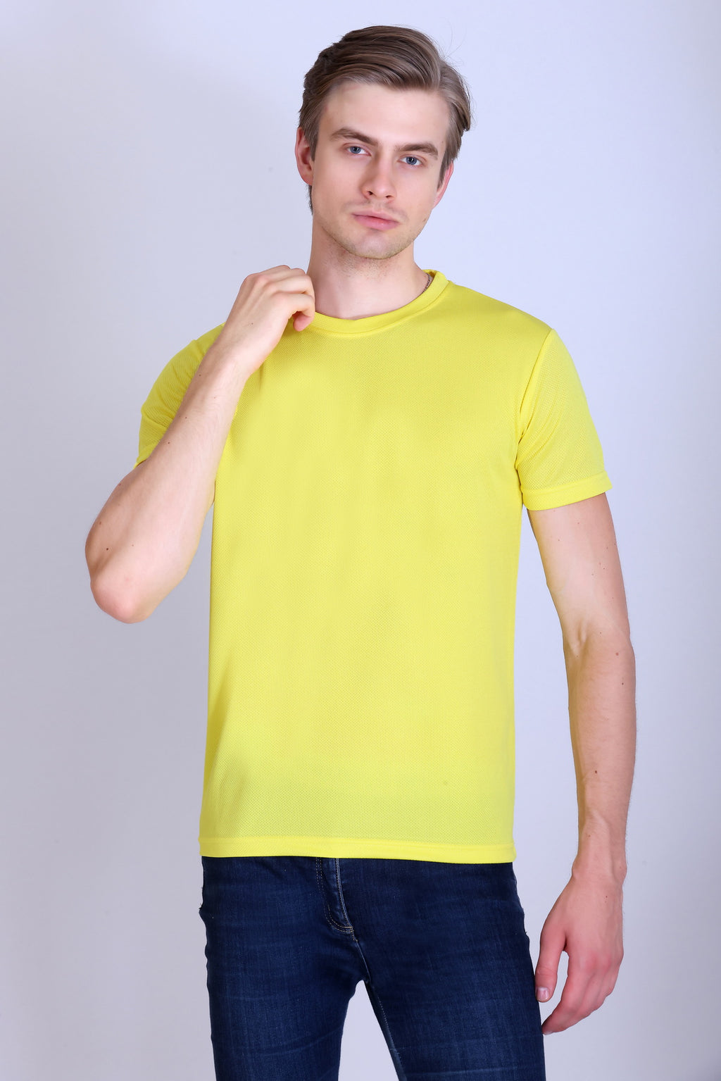 Sports Republic Acti-Runn Dryfit Crew Neck T-Shirt in Lemon Yellow
