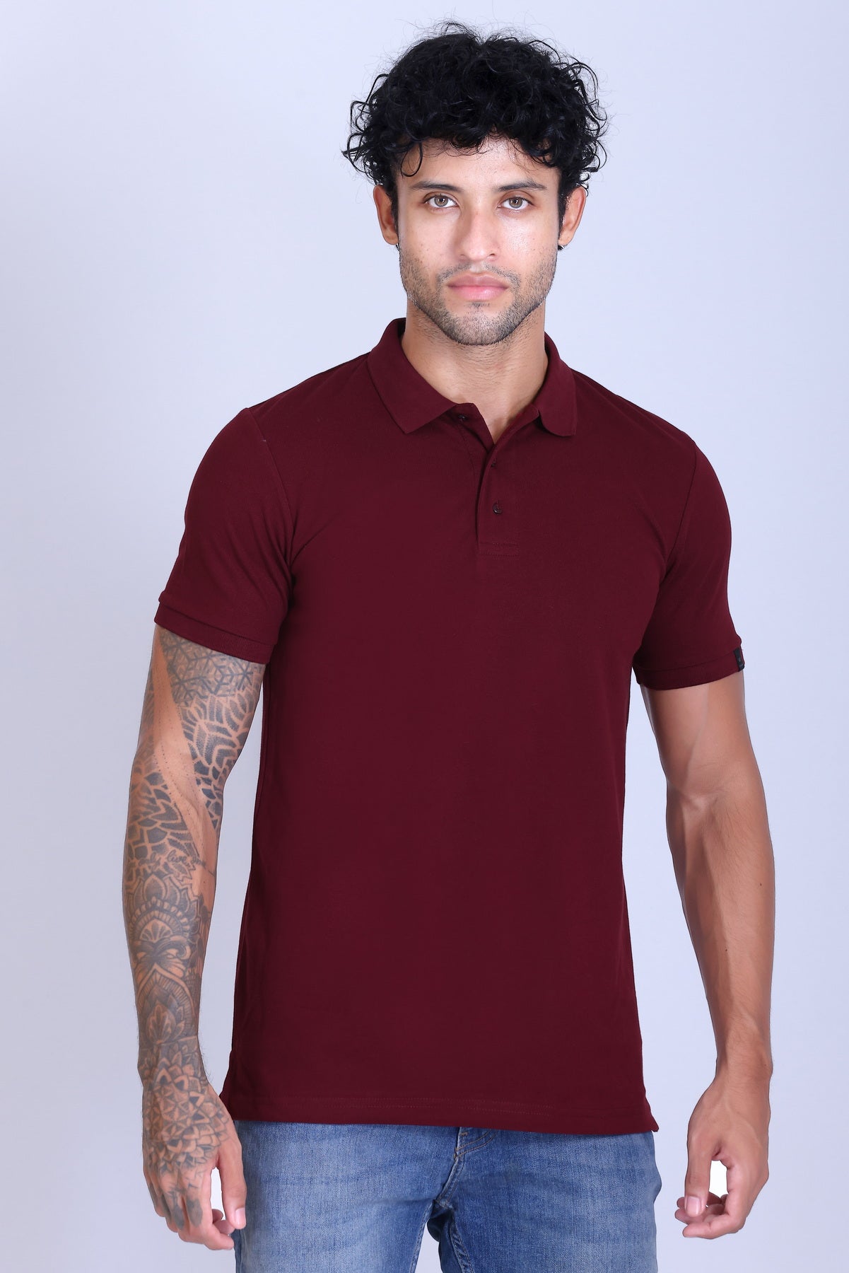 WINBARG Solid Stretch Polo T-Shirt in Wine - image 1