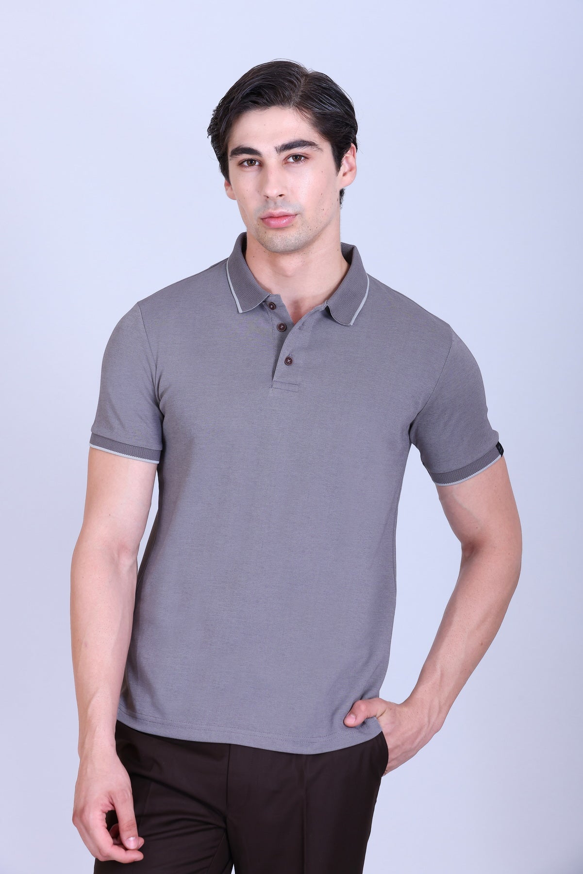 WINBARG Bird Eye Polo T-Shirt in Black Melange - image 1