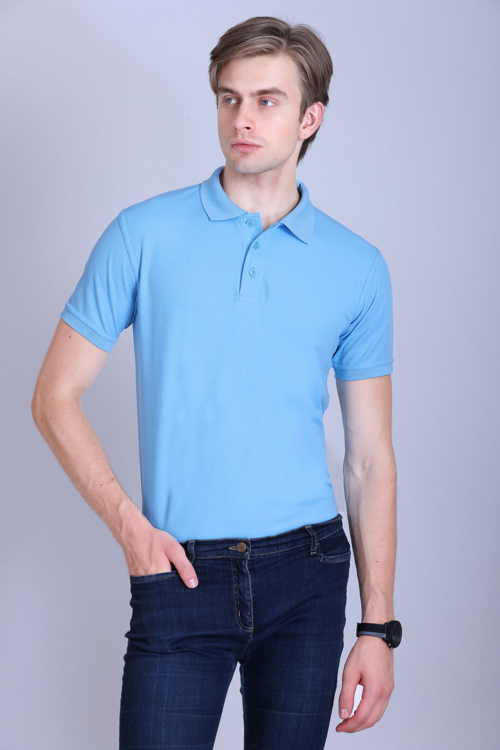 PIKMEE Titlis Polo T-Shirt in Sky Blue - image 1