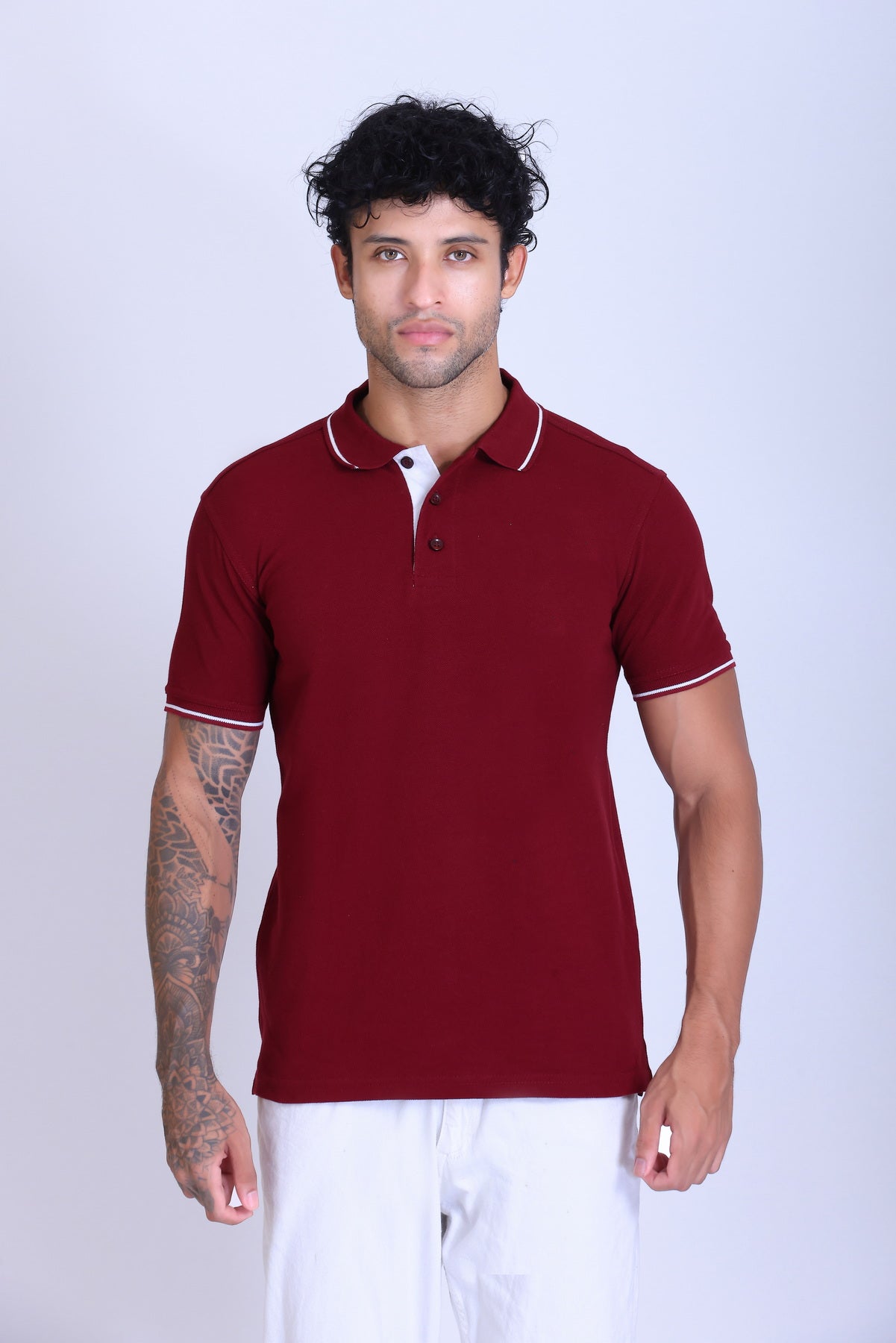 PIKMEE Highline Polo T-Shirt in Maroon with White - image 1