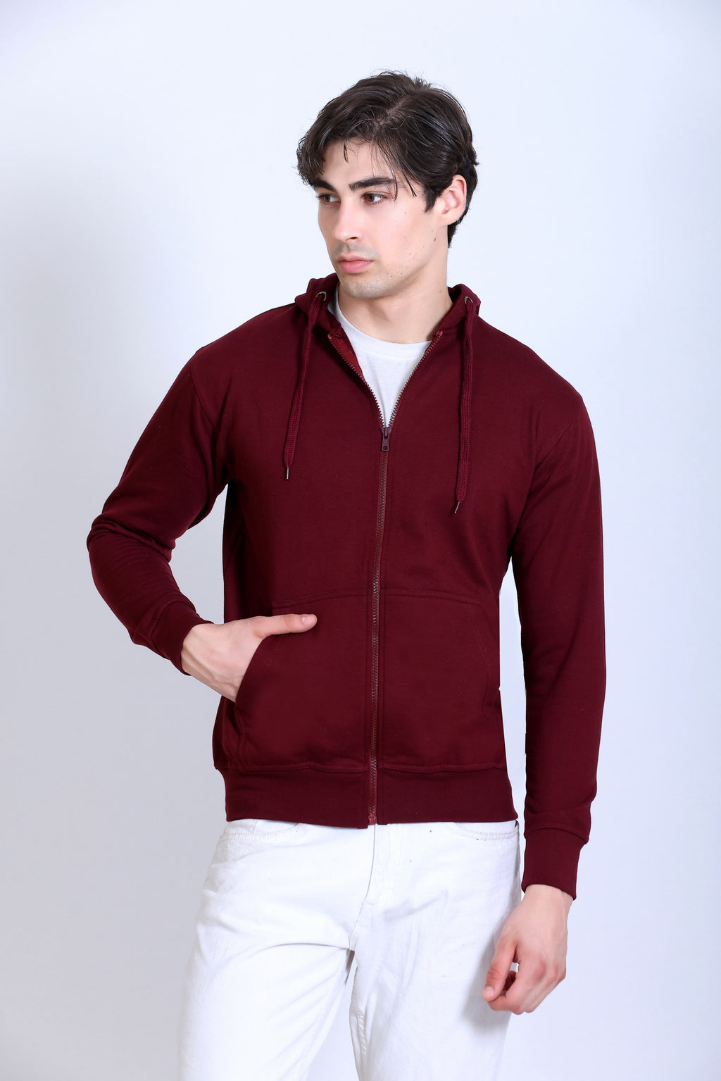 Pikmee Zero Degree Men's Zippered Hooded Sweatshirt - Maroon