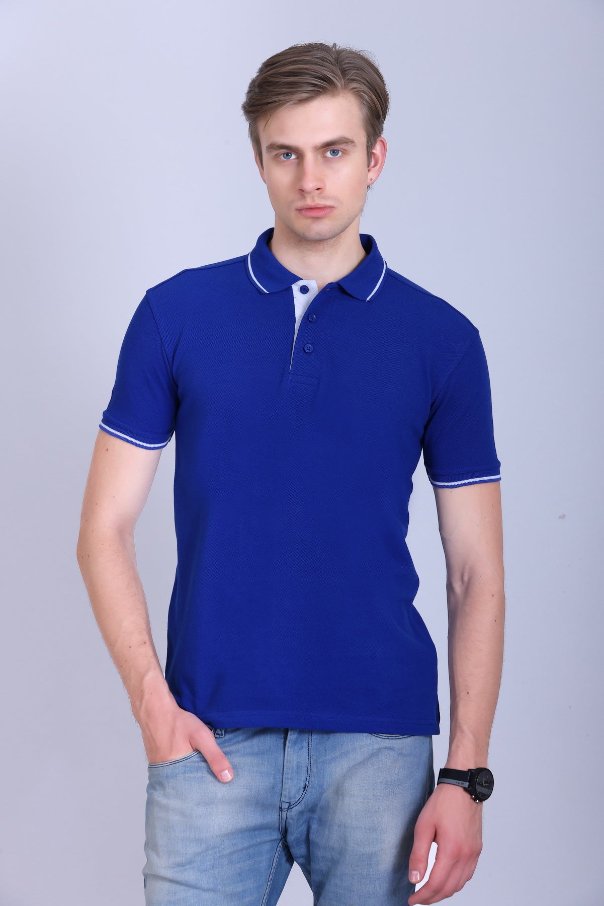 PIKMEE Highline Polo T-Shirt in Royal Blue with White - image 1